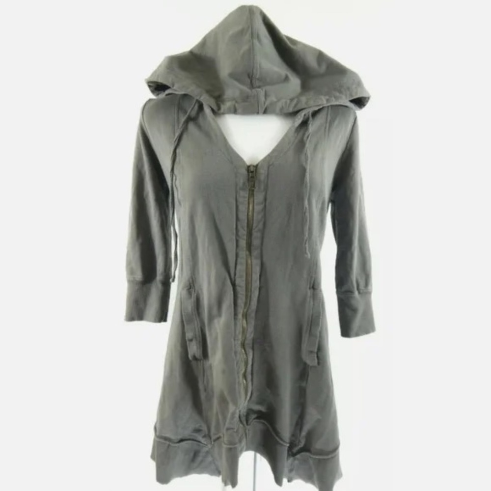 Soft Surroundings zip front tunic sweatshirt charcoal gray NWT sz S 100% cotton